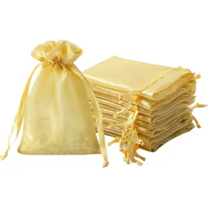 QIANF 20 Pcs Gold Small Organza Bags 4X6 Inch for Wedding Favors with Drawstring, Mini Mesh Gift Bags Jewelry Pouch for Candy Bridal Shower Party Favor Baby Shower Christmas