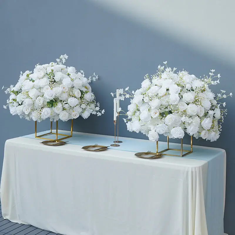 A2038 White Rose Baby's Breath Flower Ball For Table Centerpieces