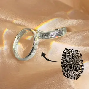 Custom Engraved Fingerprint Ring 4mm, Unisex Wedding & Memorial Band