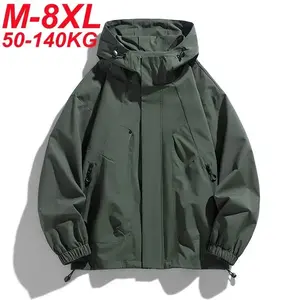 Men Jacket Hooded Windbreaker Trench Coats Oversize 6XL 7XL 8XL Plus Size Waterproof Black Bomber Camping Loose Thin Softs Menswear Topshell Can be used with raincoat
