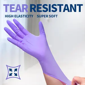 Purple Durable Disposable Nitrile Gloves - Latex Free, Non-Slip Grip for Kitchen, Nails, Tattoos, PET Care, Allergy Resistant Inspection Gloves - Hand beauty salon
