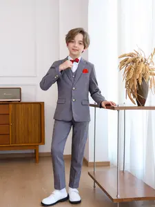 Boys 4-Piece Gentleman Suit Set 👔 | Blazer + Vest + Pants + Bow Tie | Black/Navy/Grey/Pink/White/Beige | No Shirt Included | Perfect for Birthdays, Weddings, Graduations, Performances, Family Photos & All Formal Occasions-24137