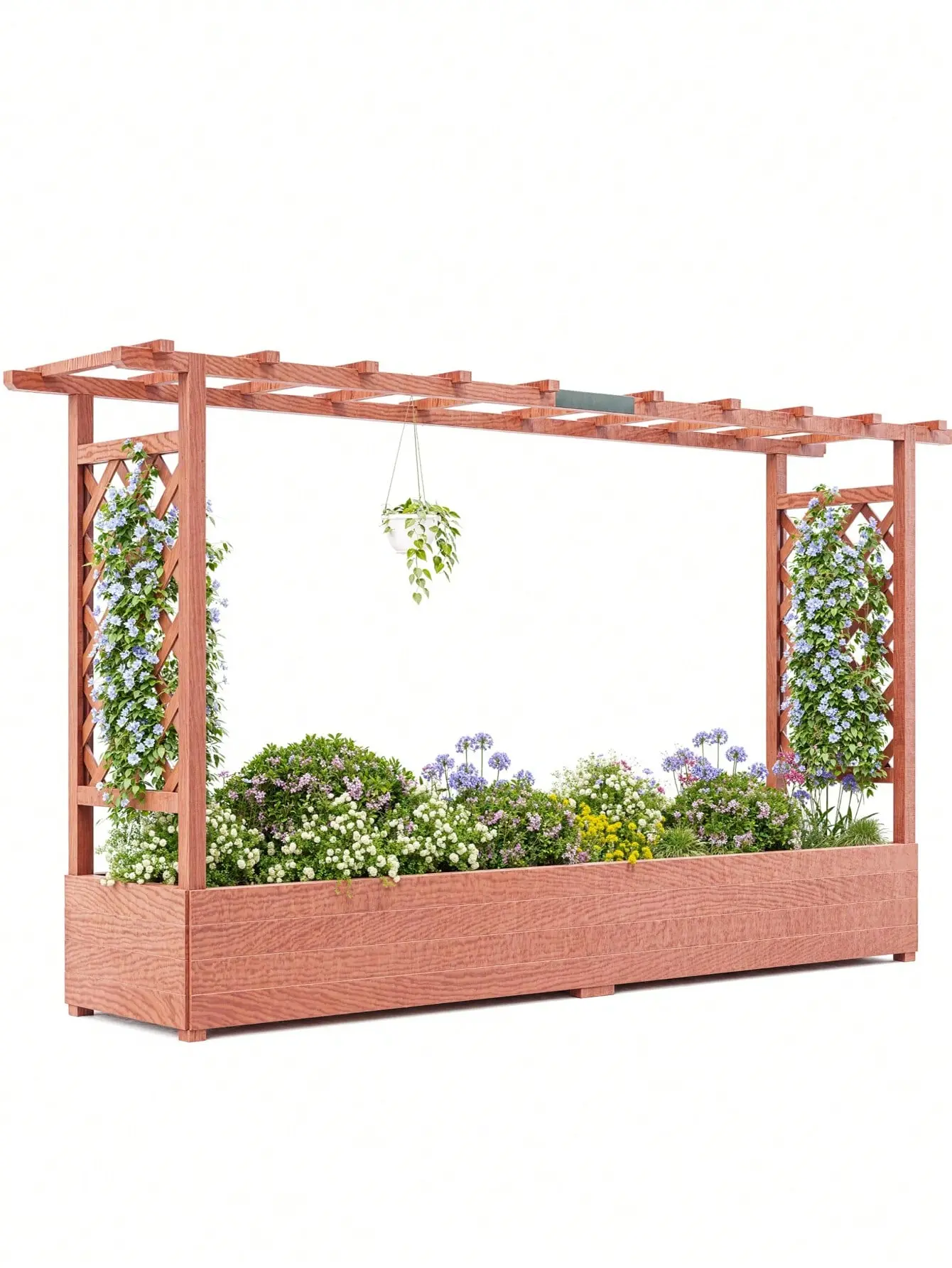 79"x17"x45" Modern Wooden Outdoor Raised Garden Bed with Trellis - Home Planter Box with Plant Support, Side Supports, Canopy, 4 Drainage Holes - Ideal for Climbing Plants - Outdoor Furniture, Raised Garden Beds