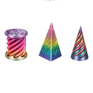 3pcs Spiral Pyramid Desk Decor, Flexible Cone Stress Relief, Soft Colors Blue Gold, Perfect Gift for Adults and Teens, Stress Relief Decoration