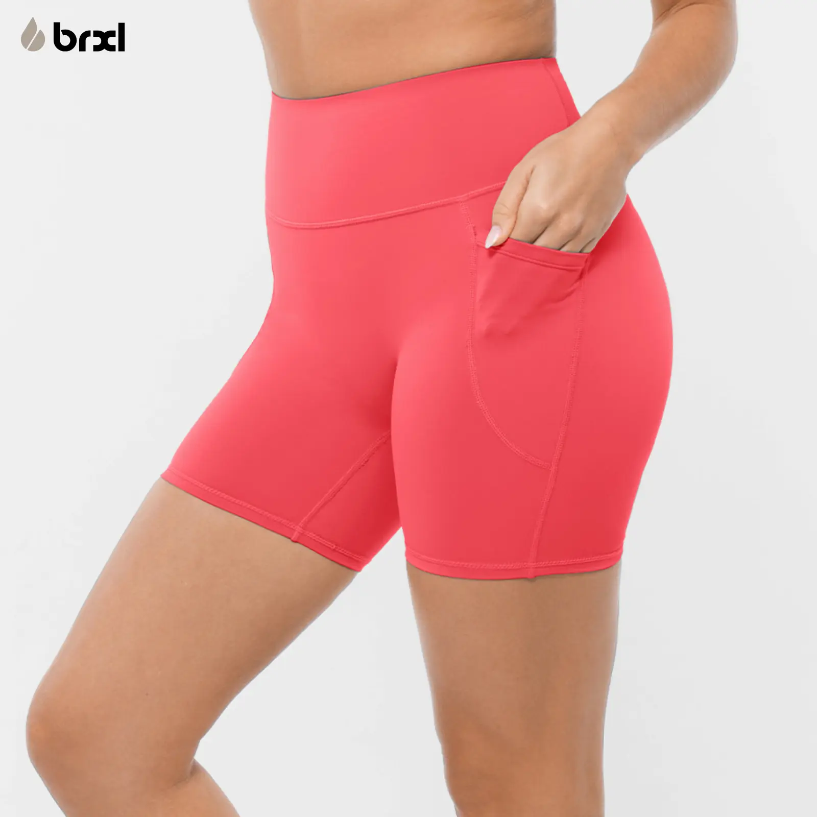 BRXL Women's Buttery Soft 5" High Waisted Active U-Neck Tight Biker Shorts - Compression, No Front Seam, Spandex Athletic Bottoms, UPF50+, Butt Lifting, for Yoga, Running, Gym, Travel Essentials, Figure, Crotch Front