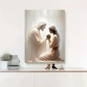 Healing Religious Wall Decor, Ready‑to‑Hang Canvas Print of Jesus Christ With Woman Praying, Christian Art for Living Room, Bedroom & Church Decoration, wicked good poster
