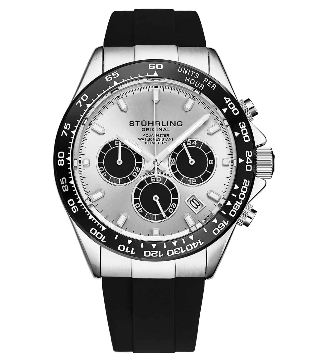 Men's 42mm Round High Quality Wrist Watch - Ceramic Bezel, Rubber Band, Quartz Movement, Luminous Hands, Day-of-Month Calendar Function, Screw-Down Crown, Chronograph Function, Chic Fashion Accessory