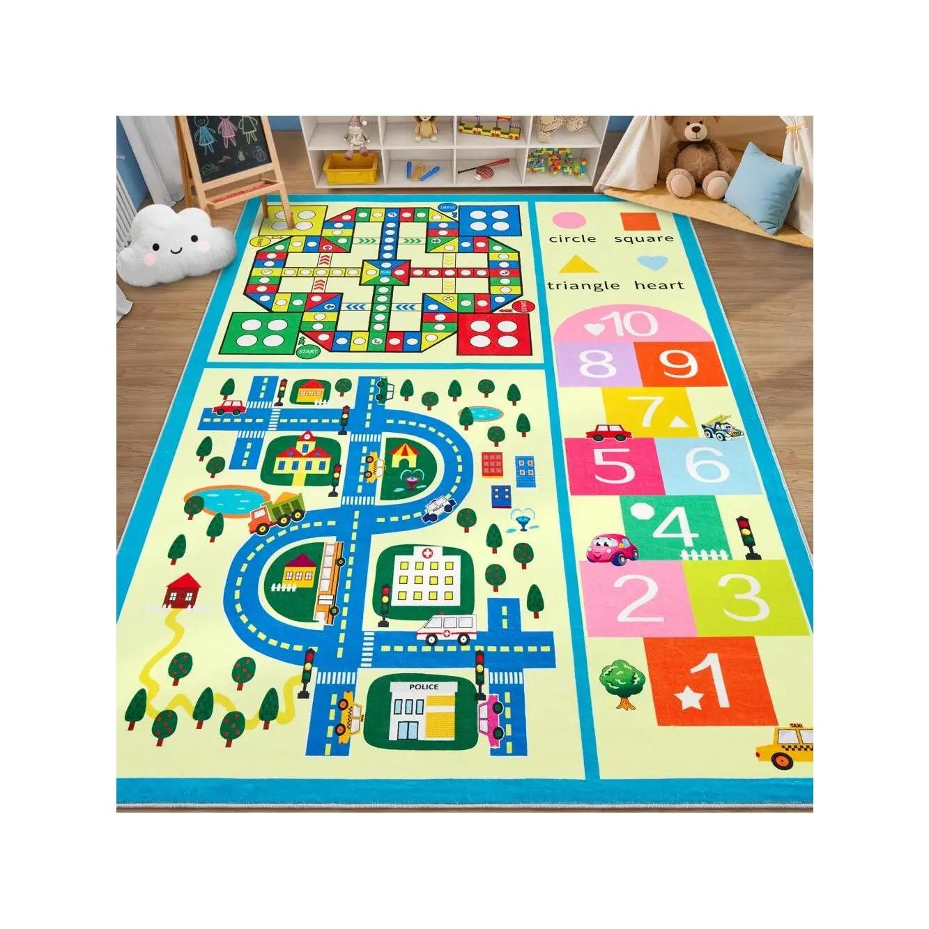 Blue and yellow-4*6 feet  Kids Carpet Play Mat Rug Machine Washable Toddler Carpet For Playroom Kids Educational Learning Area Rug Stain Resistant Non Slip Non Shedding Low Pile Activity Carpet For Nursery Classroom Kids'Room