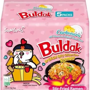 SAMYANG Carbonara Buldak Chicken Flavor  stir- fried Ramen  (  bag of 5 packs )   25.55 oz