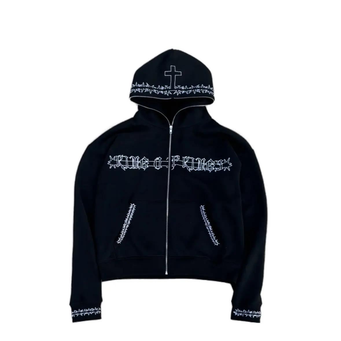 KING OF KINGS ZIP UP HOODIE BLACK CHRISTIAN JESUS CLOTHING STREETWEAR