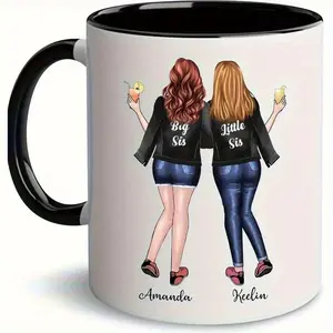 Personalized Sisters Birthday/Christmas Gift Custom Mug with Names Cute Middle Sister Design Dishwasher Safe Cup for Sisters Best Friends BFFs Birthday Christmas New Year Present Keepsake Present Gift