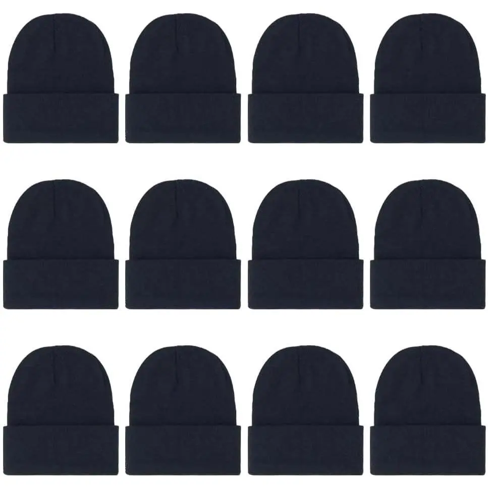 12-Pack Knitted Winter Beanie Hats  Men and Women, Warm and Cozy Cuffed Skull Caps, Bulk Purchase