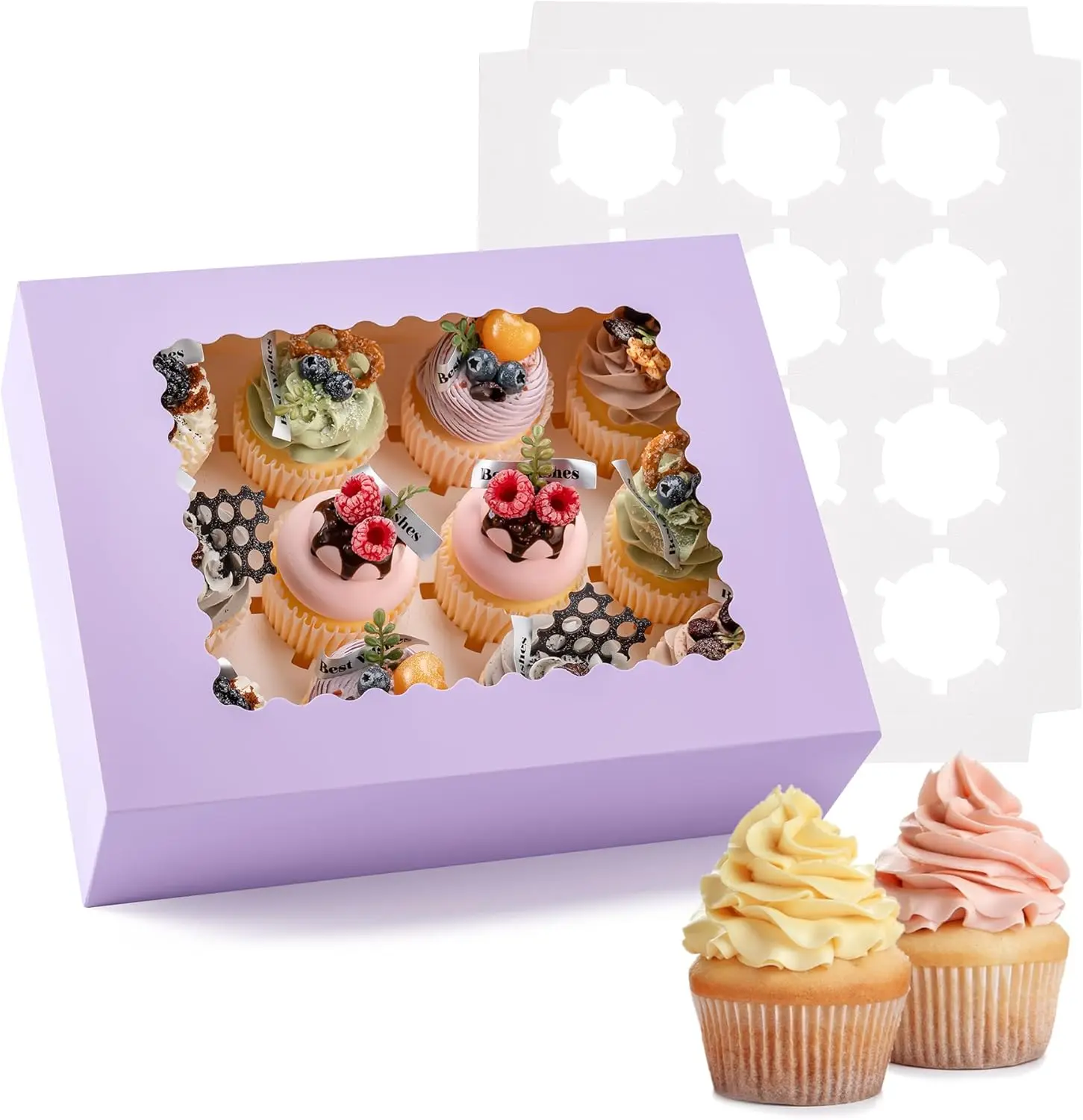 6PCS Cupcake Boxes - Hold 12 Count Cupcake Containers with Window, Food Grade Cupcake Holder Easy Transport and Presentation - Ideal for Cupcakes, Desserts, and More (Light Purple)