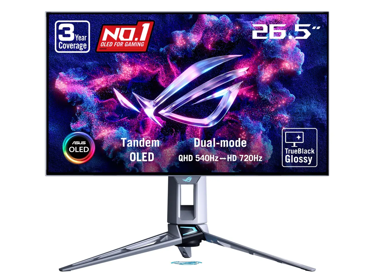 ASUS ROG Swift 27 inch (26.5" viewable) Dual Mode QHD 1440P 540Hz Full HD 720Hz AMD FreeSync Premium Pro & G-SYNC compatible 0.02ms HDR500 OLED Gaming Computer Monitor Glossy True Black PG27AQWP-W