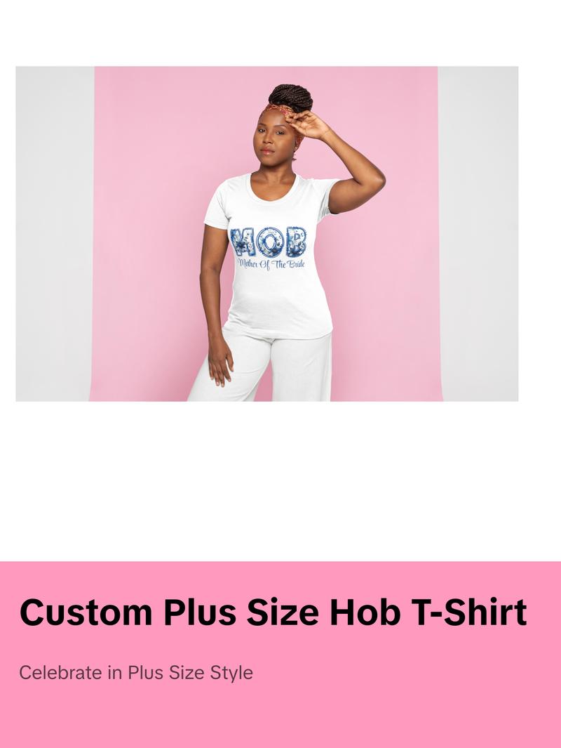 Custom Shirt Design Plus Size Family Reunions Graduations Birthdays Family Vacations Weddings and More White T-Shirt with "HOB" Print