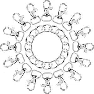 120pcs Keychain Clip Hooks with D-ring, Including 60pcs Rotating Card Hook Lanyard Clips and 60pcs D-ring, Box Bag Keychain Rings