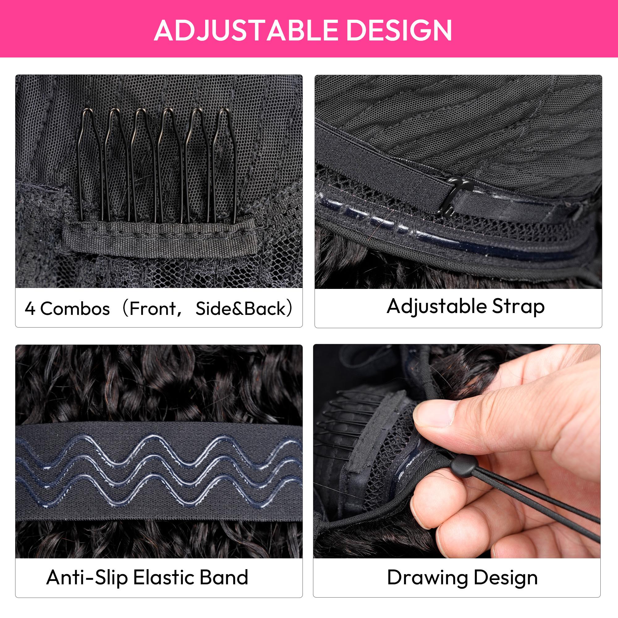 【3 In 1 Half Wig】Alipearl Hair Kinky Curly Glueless Half Wig Human Hair Wigs With Drawstring Cap Invisible Hairline Beginner Friendly