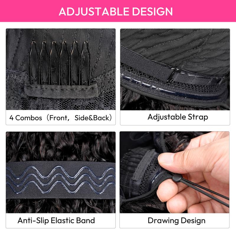 【3 In 1 Half Wig】Alipearl Hair Kinky Curly Glueless Half Wig Human Hair Wigs With Drawstring Cap Invisible Hairline Beginner Friendly