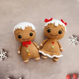 YarnBloom - Gingerbread Christmas Crochet Gingerbread Boy and Girl Cute Holiday Decor Adorable Handmade Gingerbread Plush Perfect for Festive Winter Display and Gifting