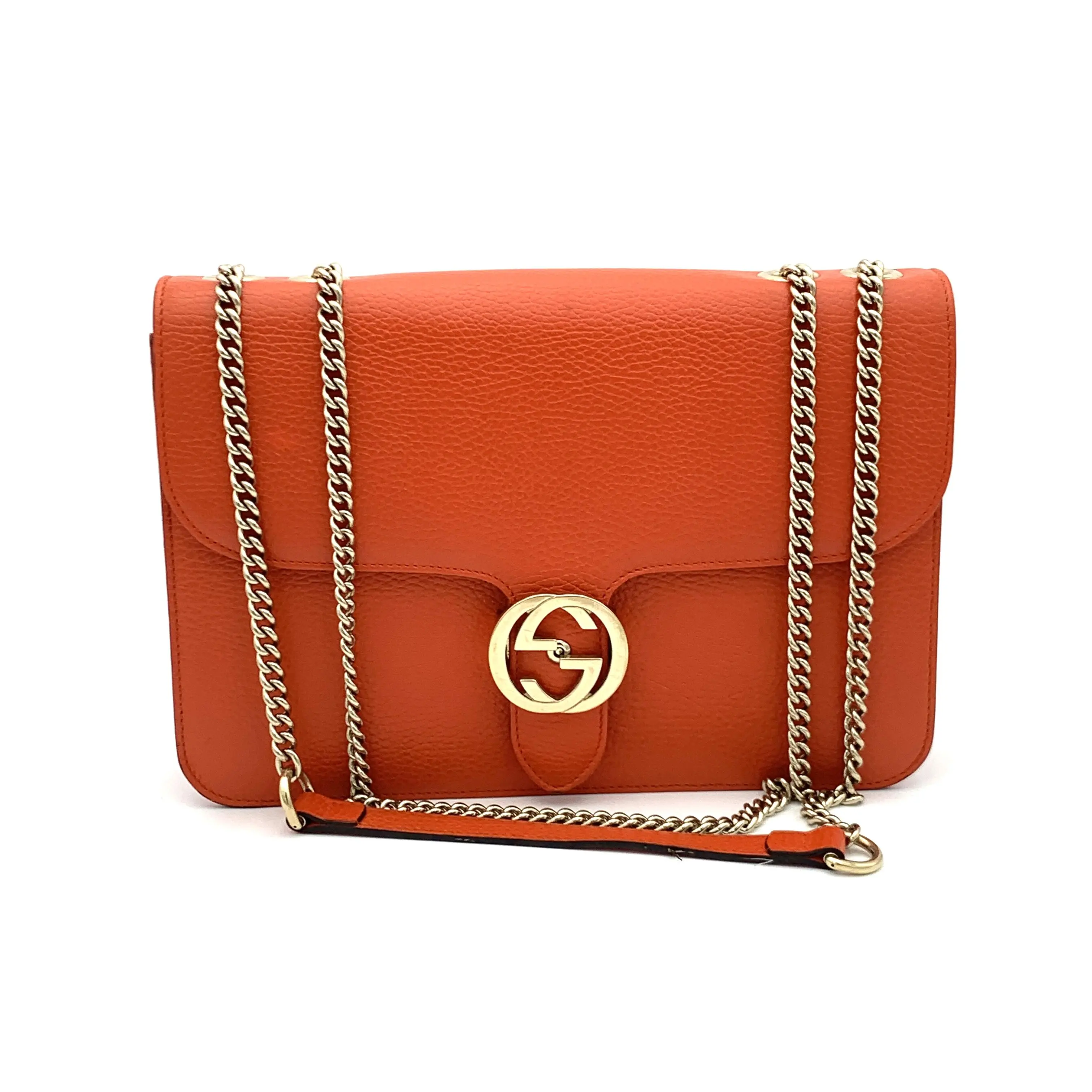 Pre-owned GUCCI Leather Shoulder Bag Interlocking G Orange Medium W/N/A #4705