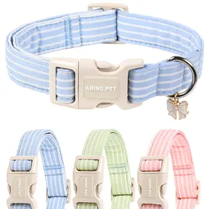 ARING PET Striped Dog Collar, Spring Summer Collar with Bow Charms - Adjustable Puppy Accessory for Small to Large Male Female Dog Breeds