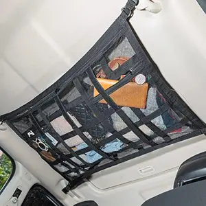 Heavy-Duty Car Ceiling Cargo Net Organizer – Double-Layer Roof Storage Mesh with Adjustable D-Buckles, Anti-Sag Design for SUVs, Road Trips & Car Camping Essentials (29.5" x 19.7")