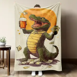Cartoon Crocodile Flannel Blanket – Cozy Throw for Kids & Adult Blanket Fun Crocodile Pattern, All-Season Living Room, Office, Sofa, Travel Blanket