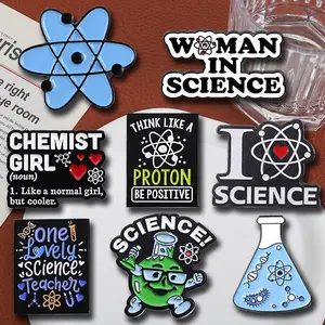 8pcs Black geometric English letter baking paint brooch, fun biochemistry discipline badge, clothing accessories slogan enamel pin