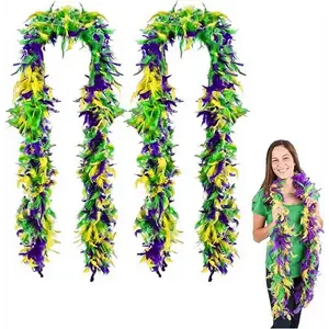 4E's Novelty 2-Pack Mardi Gras Feather Boas – 6 Ft Long Costume Accessories