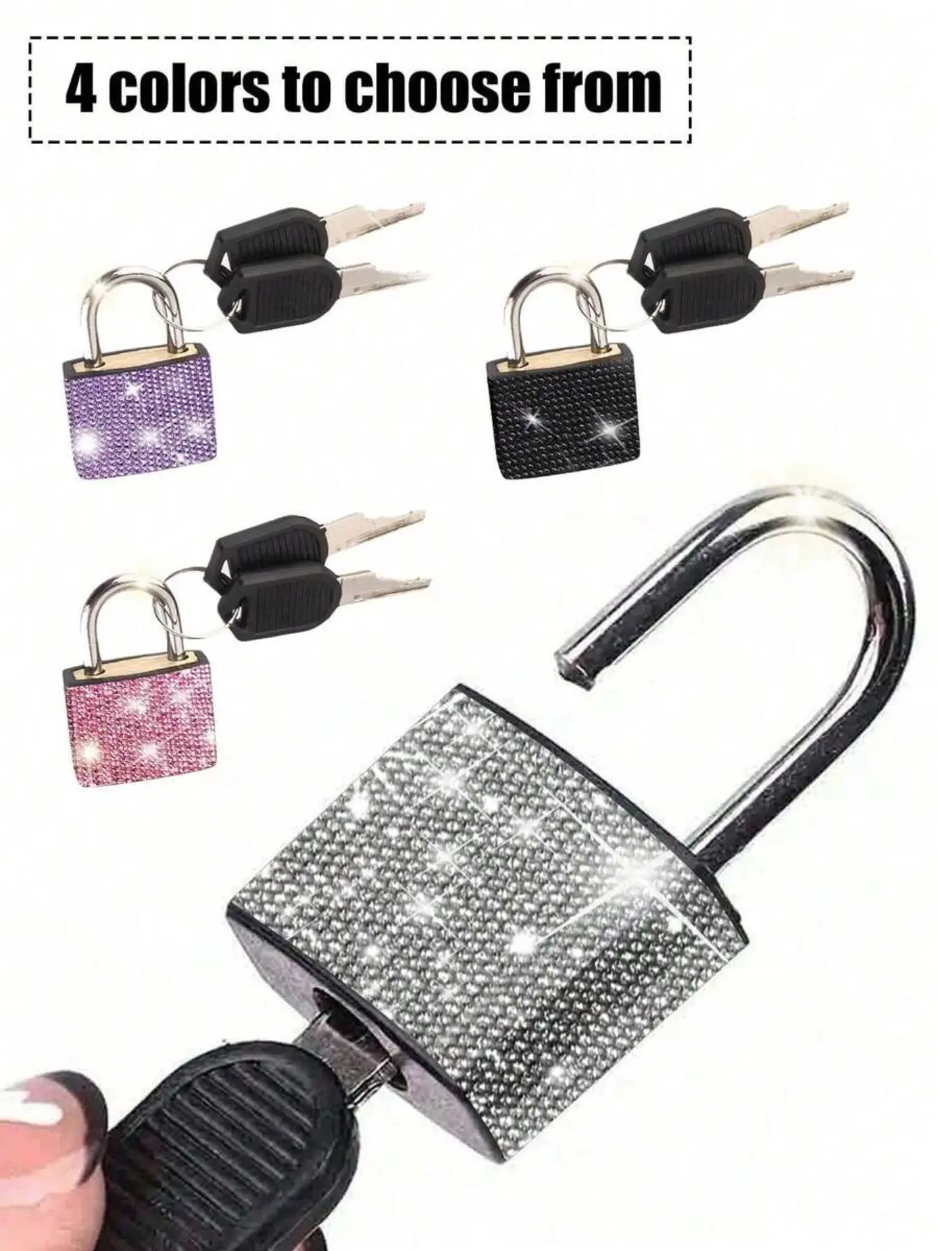 Mini Shiny Crystal Keychain Lock, Metal Small Lock with 2 Keys, No Assembly Needed, Suitcase Lock, Storage Cabinet Lock, Padlock, Gift Idea