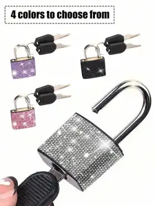 Mini Shiny Crystal Keychain Lock, Metal Small Lock with 2 Keys, No Assembly Needed, Suitcase Lock, Storage Cabinet Lock, Gift Idea