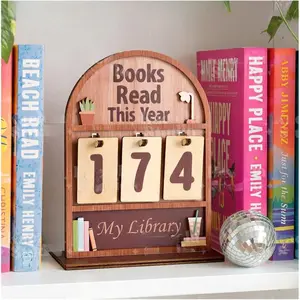 Books Read Counter Sign – Natural Wood Book Tracker for Bookshelf Decor & Book Lover Gifts
