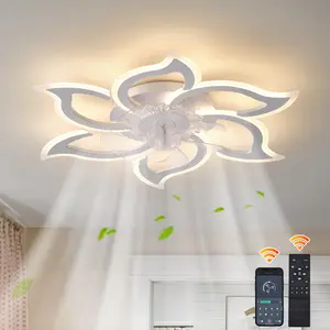 32.6In White LED Ceiling Fan with Lights, Remote Control 3 Color Temperatures,6 Gear wind Speed Fan Light Adjustable LED Lighting, Flower Design Lamp