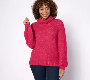 Denim & Co. Canyon Retreat Balloon Sleeve Turtleneck Sweater