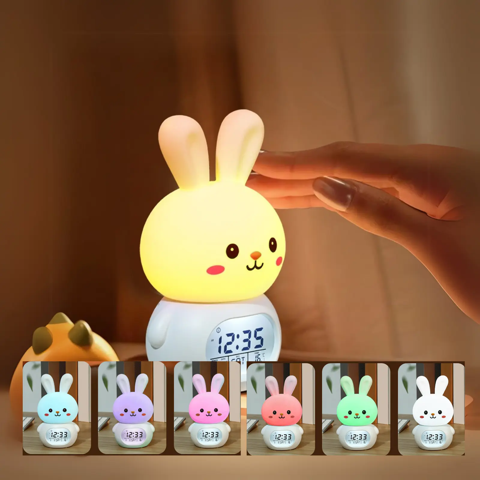 DARAUME Rabbit Alarm Clock with Night Light, Adjustable Brightness LED Clock, Cute Animal Table Lamp, Desktop Digital Timer, Animal Home Decor, Perfect Sleeping Companion for Boys and Girls