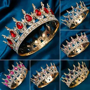 Baroque luxury Round Wedding Crown Bridal Pageant Rhinestone Crystal Tiaras Crown Molding Headpieces For Queens and King