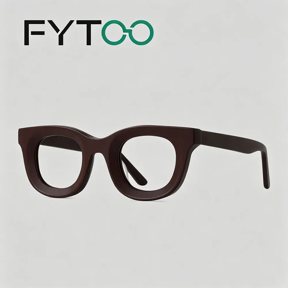 FYTOO Deep Brown Chunky Acetate Cat-Eye Glasses, Bold Retro Statement Eyeglasses  770821-01
