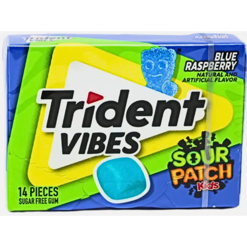 2x Trident Vibes Sour Patch Kids Blue Raspberry Chewing Gum - 14ct, Better for You Candy, Sweet Chewy Snack, Fresh Breath Treat