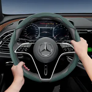 Steering wheel cover for Mercedes-Benz, perforated breathable leather, segmented design, ultra-thin, protects the steering wheel. Fits A/B/C/E/S Class, GLA, GLB, GLC, GLE, GLS, CLA, CLE, CLS, GT, SL, Vito, EQA, EQB, EQE, EQS, MAYBACH