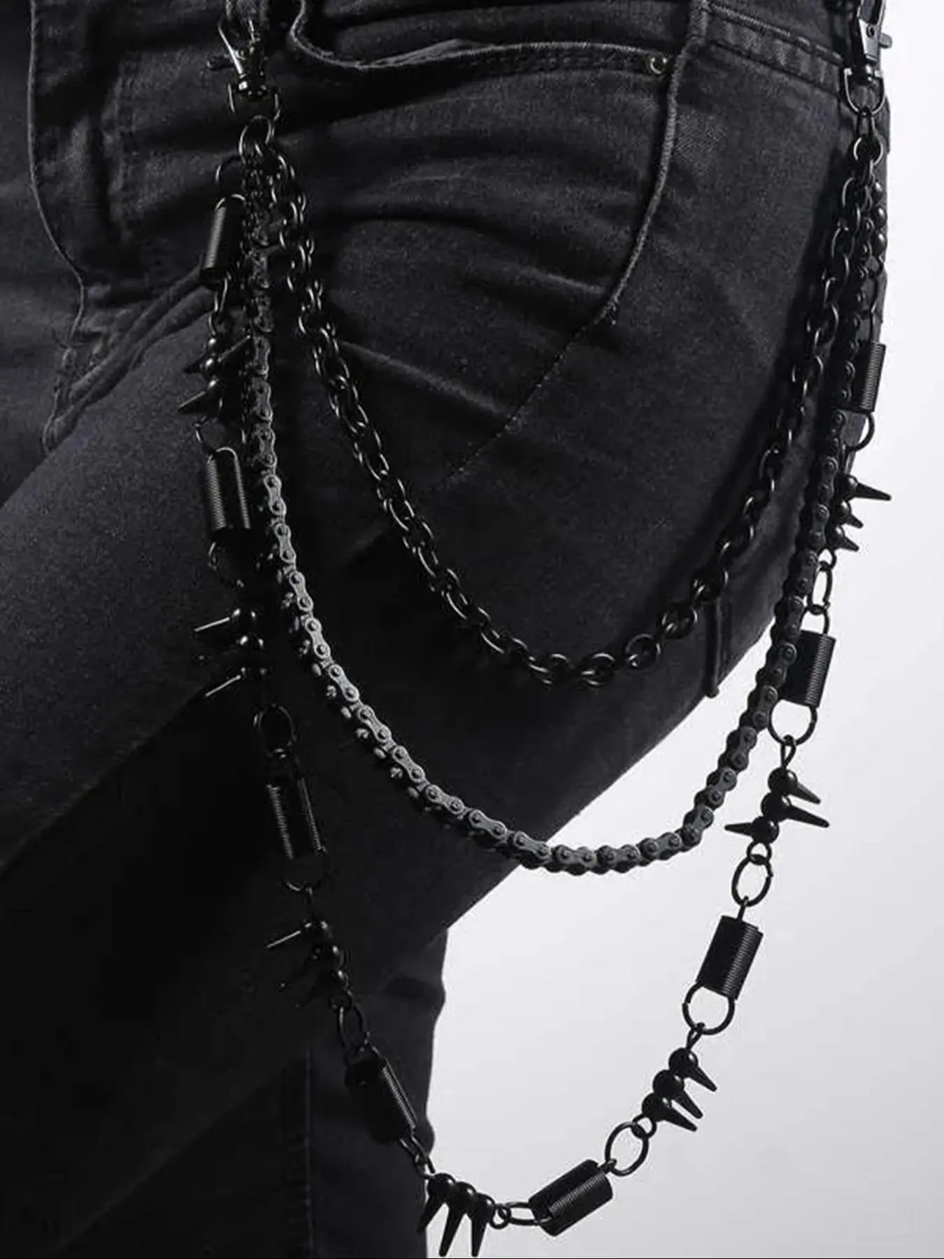 Punk Style Fashion Heavy Metal Black Bicycle Chain, Chain Three Layers Decor, Cool Rock Vintage Style Y2k Men Trouser Chain, Adjustable Waist Chain, Trendy Exquisite Clothes Accessories, Chains For Pants