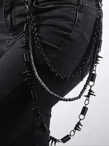 Punk Style Fashion Heavy Metal Black Bicycle Chain, Chain Three Layers Decor, Cool Rock Vintage Style Y2k Men Trouser Chain, Adjustable Waist Chain, Trendy Exquisite Clothes Accessories