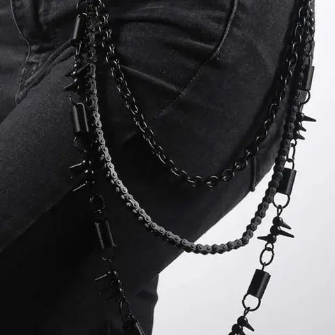 Punk Style Fashion Heavy Metal Black Bicycle Chain, Chain Three Layers Decor, Cool Rock Vintage Style Y2k Men Trouser Chain, Adjustable Waist Chain, Trendy Exquisite Clothes Accessories, Waist Chain Accessory, Chains For Pants