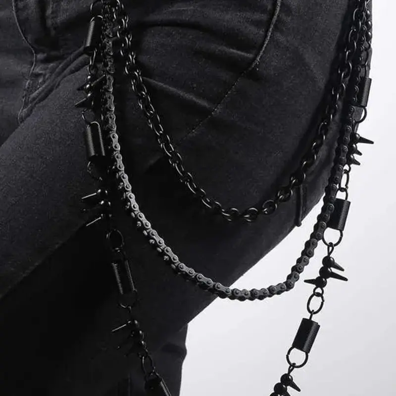 Punk Style Fashion Heavy Metal Black Bicycle Chain, Chain Three Layers Decor, Cool Rock Vintage Style Y2k Men Trouser Chain, Adjustable Waist Chain, Trendy Exquisite Clothes Accessories, Waist Chain Accessory, Chains For Pants