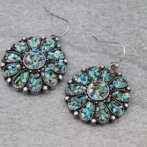 Western Concho Chip Stone Dangle Earrings