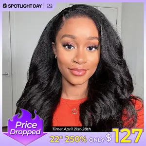 [22" 250% Only $127] OQ HAIR Kinky Straight Half Wig Yaki Straight Wavy Easy Wear Go Wig No Glue With Drawstring Invisible Hairline Butterfly Cut Human Hair Glueless Wigs