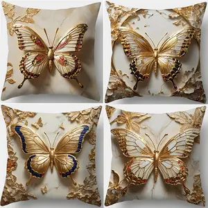 Butterfly Pattern Cushion Cover, 4 Counts/set Exquisite Soft Comfortable Pillow Cover, Decorative Cushion Cover for Home Living Room Bedroom
