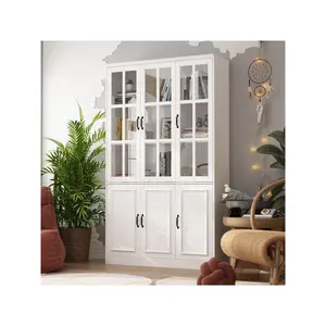 47.2"W Tall Storage Cabinet Kitchen Pantry Dining Cabinet Glass Doors Display Cabinet Bookcase Home Office