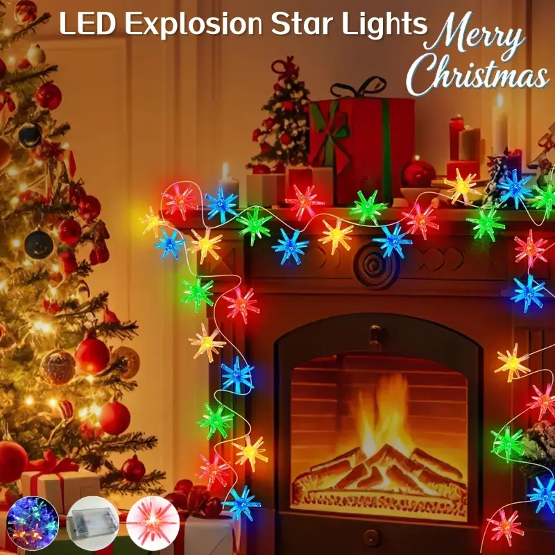 1pc Christmas String Lights, Colorful LED Explosion Star Lights, Led Mood Light, Suitable for New Year, Christmas, Halloween, Party And Gathering Decoration, Star Pendant Design, Suitable For Bedroom, Window, Party Decoration, Home Christmas Decoration