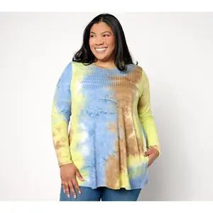 LOGO by Lori Goldstein Ribbed Tie-Dye Long Sleeve Top