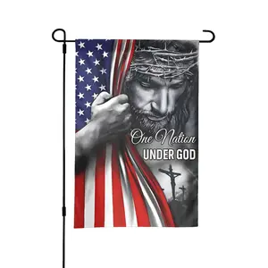 One Nation Under God Garden Flag Jesus Garden Flag for Outside 12x18IN Single Sided Christian-Patriotic USA Jesus Garden Flags for House Outdoor Yard Garden Decor